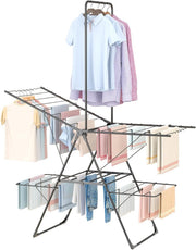 Winged Clothes Airer with High Hanger Foldable Stainless Steel Drying Rack