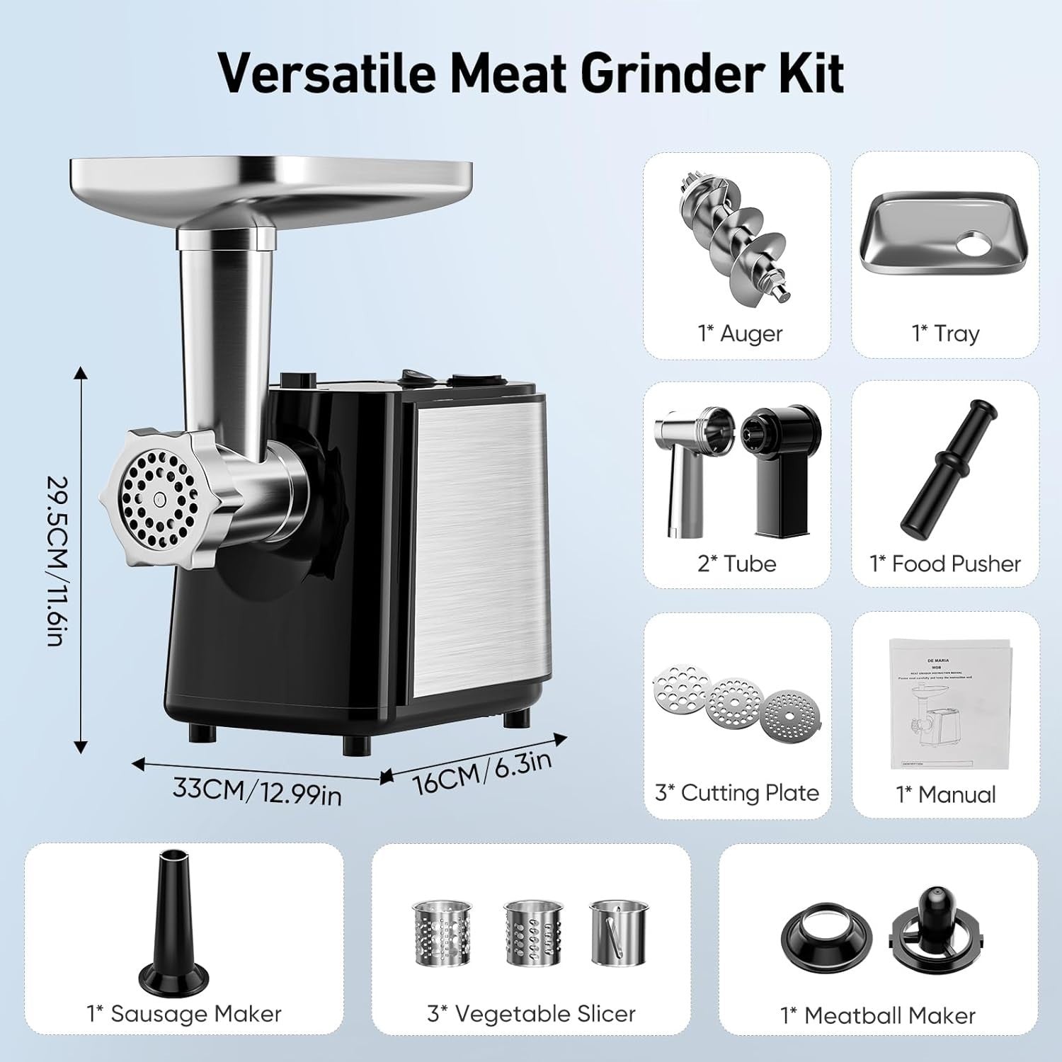 2000W Electric Meat Grinder Sausage Maker Mincer 8 Attachments