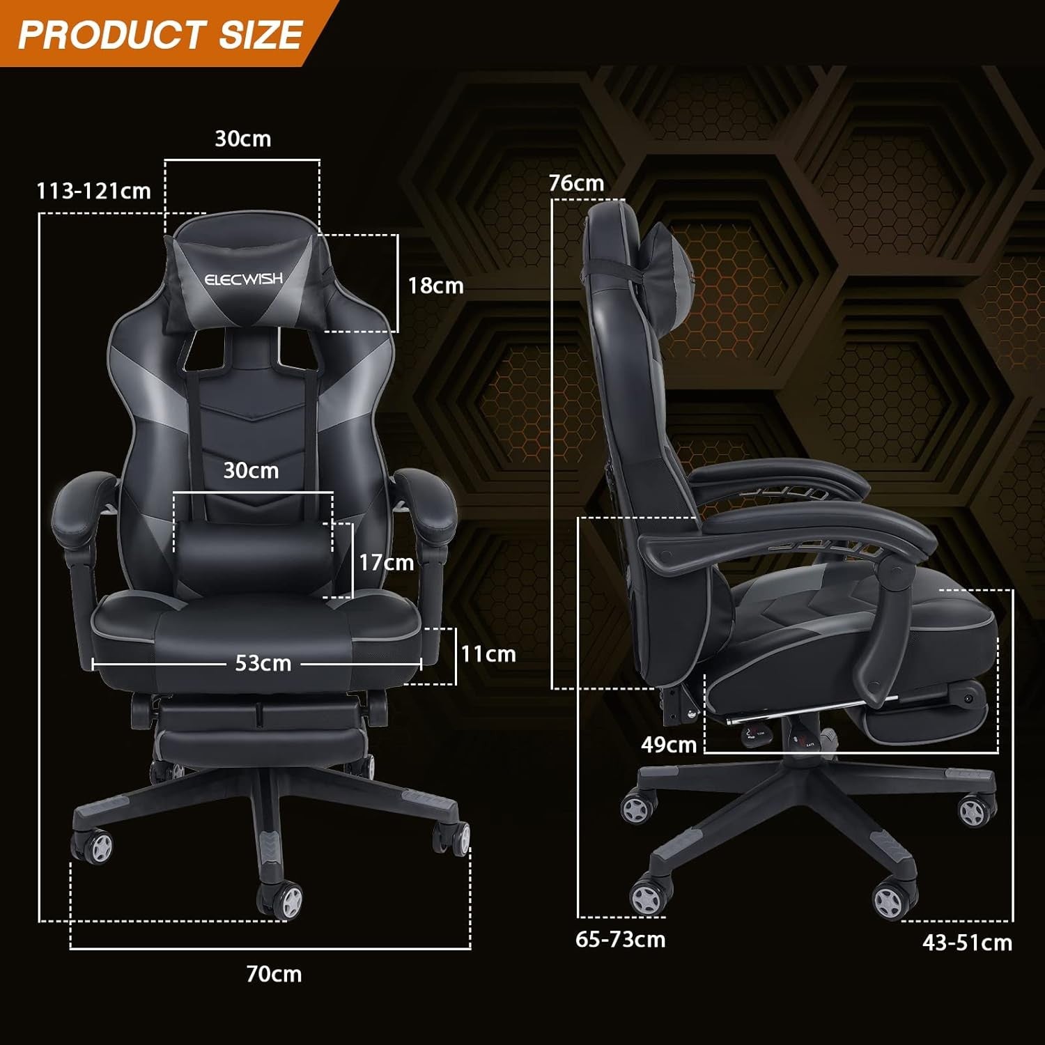 Racing Gaming Chair w/ Footrest Reclining PU Leather Grey