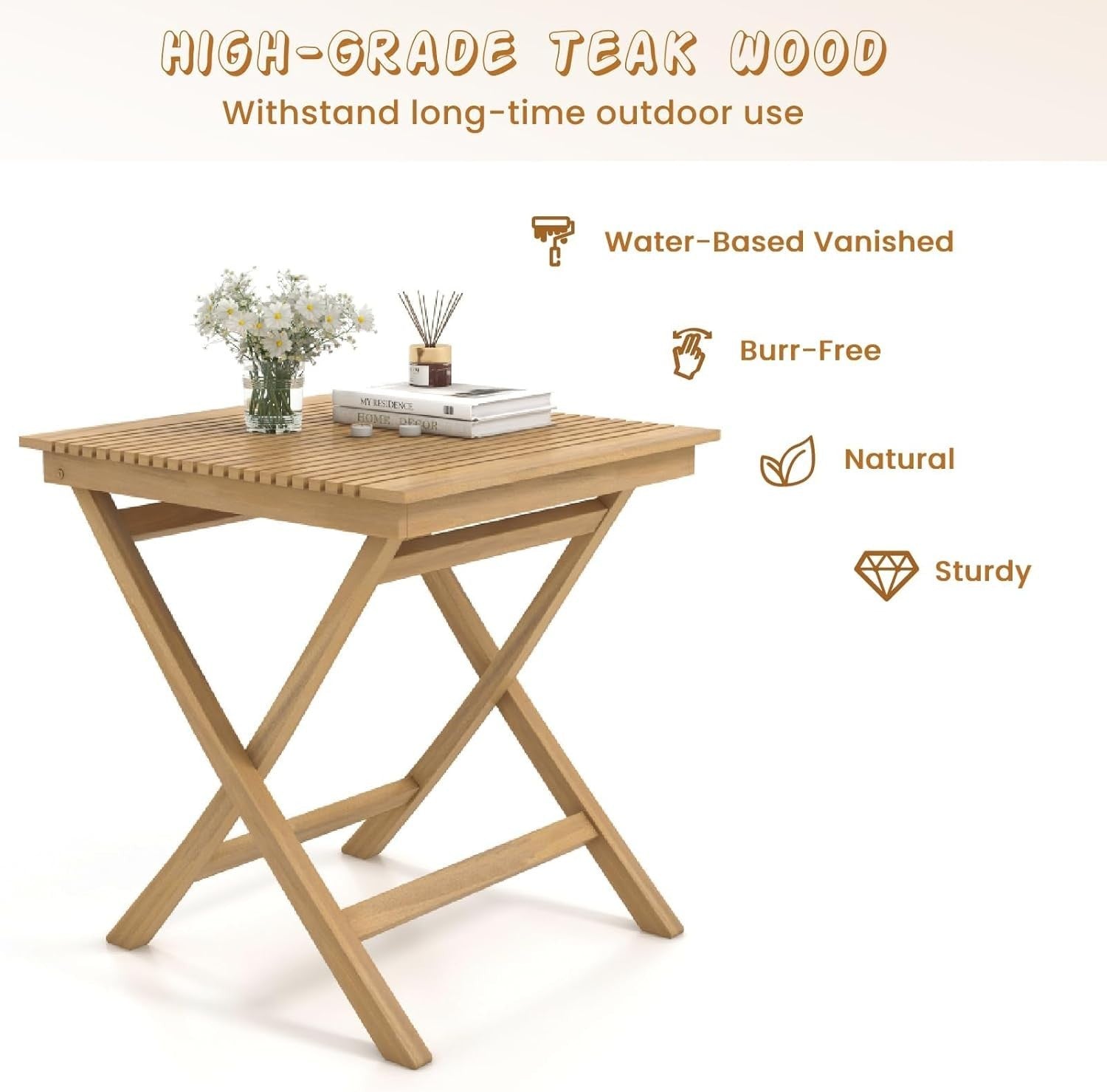 3 Piece Teak Wood Bistro Set Folding Table Rattan Chairs Patio Balcony
