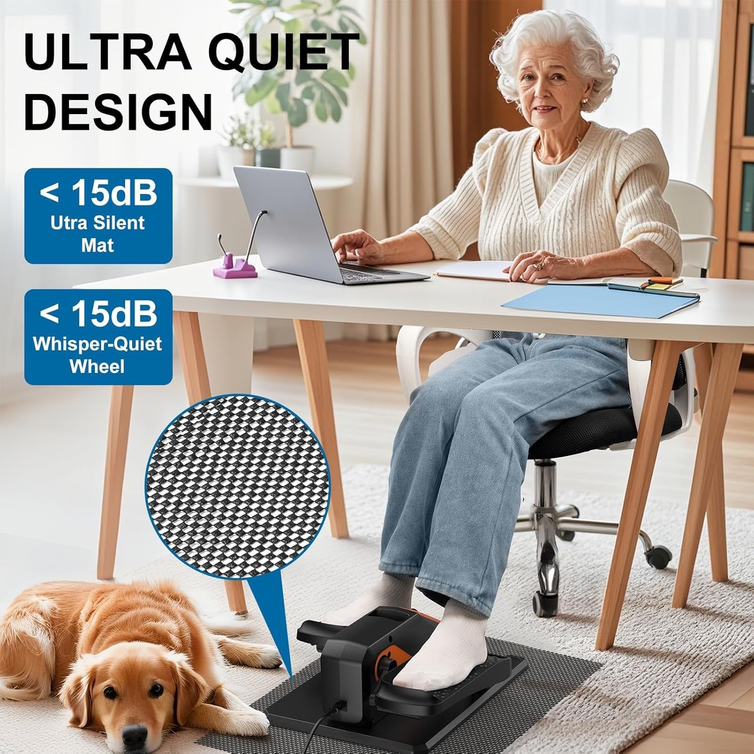 Under Desk Elliptical Pedal Exerciser Quiet Electric Remote Seated Leg Trainer
