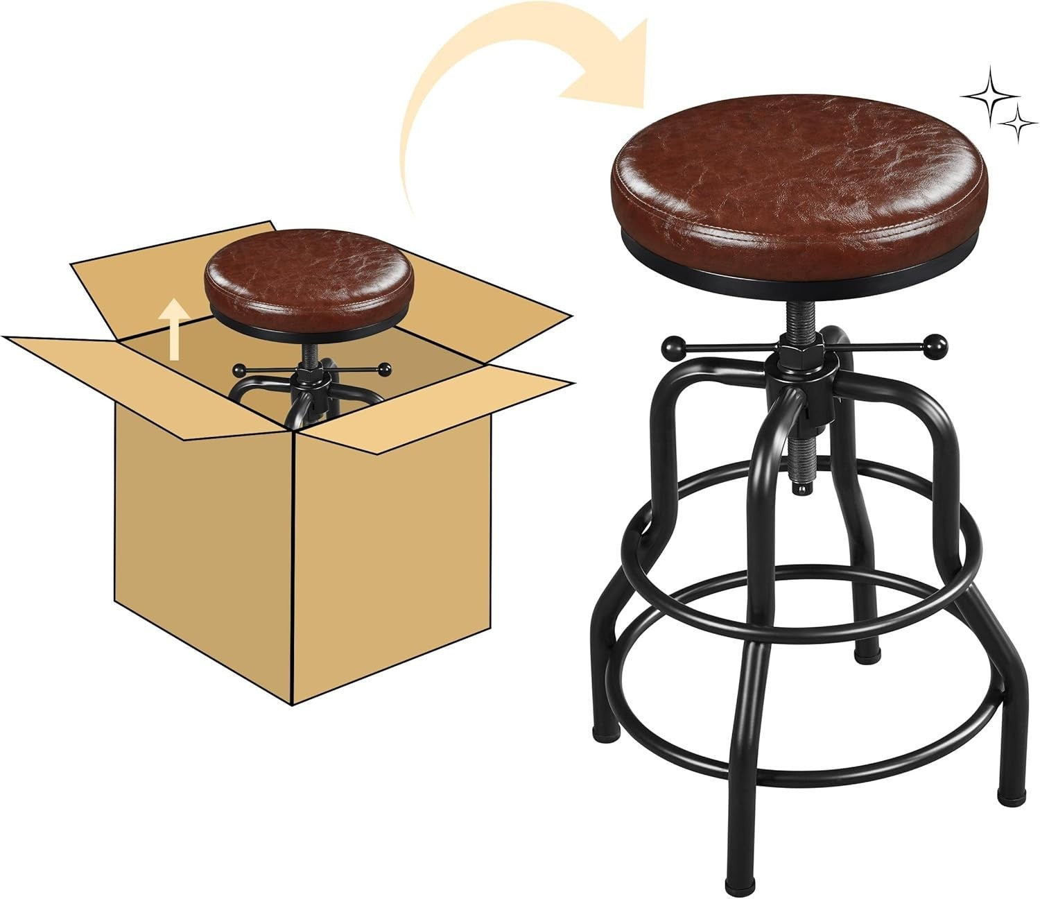 Adjustable Rustic Industrial Bar Stool Faux Leather Kitchen Counter Chair