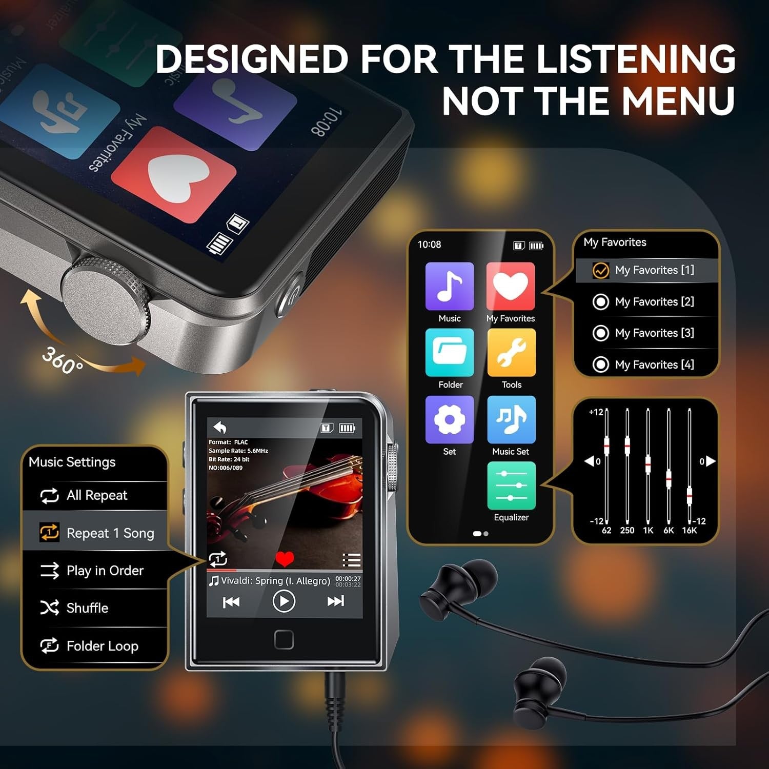 64GB HiFi MP3 Player Lossless Metal Body Expandable 128GB