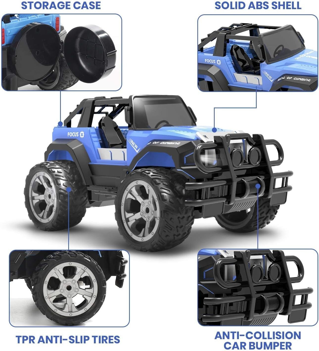 1:18 RC Off-Road Car for Kids, 2.4GHz Racing Truck w/ LED Lights, 80min Play