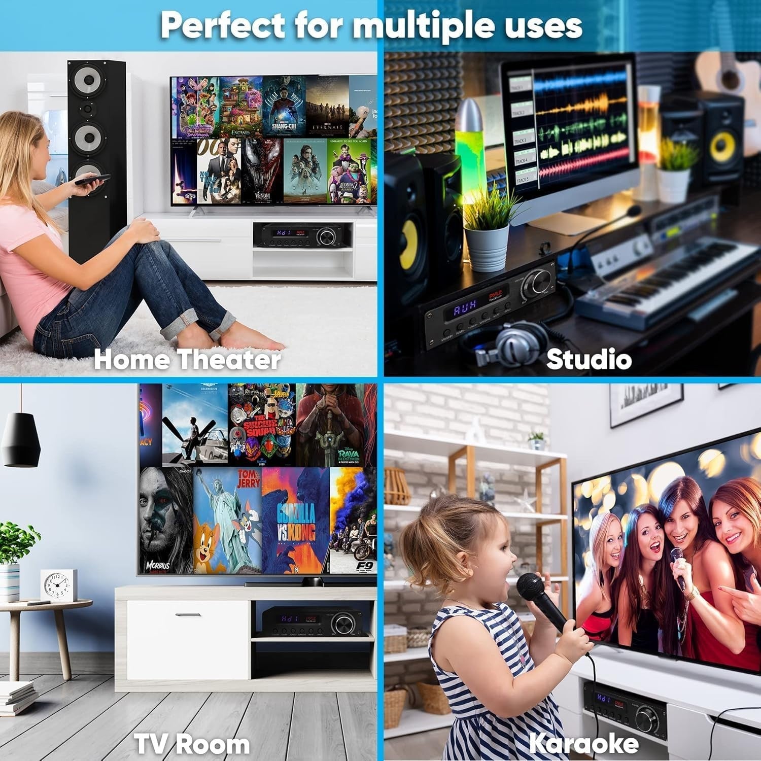 Bluetooth 5.1 Channel Stereo Amplifier Receiver FM AUX HDMI Home Theatre System