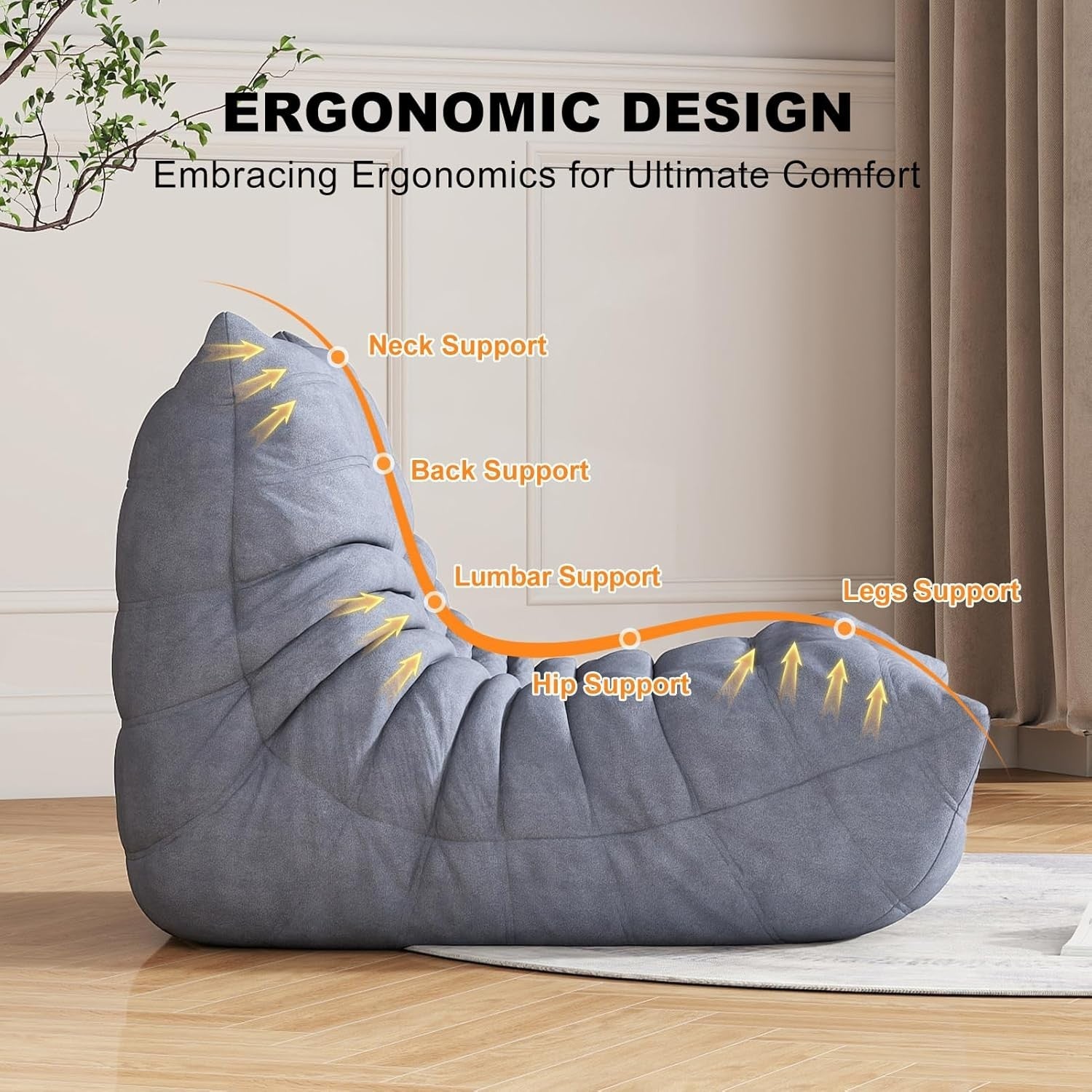 Adult Bean Bag Chair Soft Waterproof Sofa for Living Room Gaming & Reading
