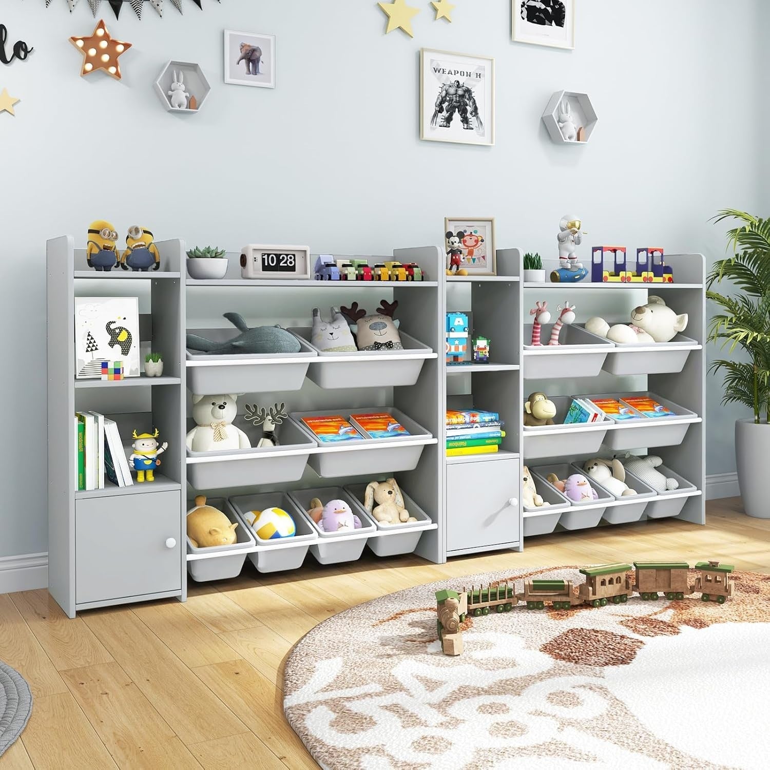 Kids Toy Storage Organizer with 8 Bins, Cabinet & Shelves, Safe & Waterproof