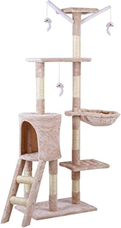 Cat Tree Tower Easy Climber Scratching Post Condo Platforms Beige