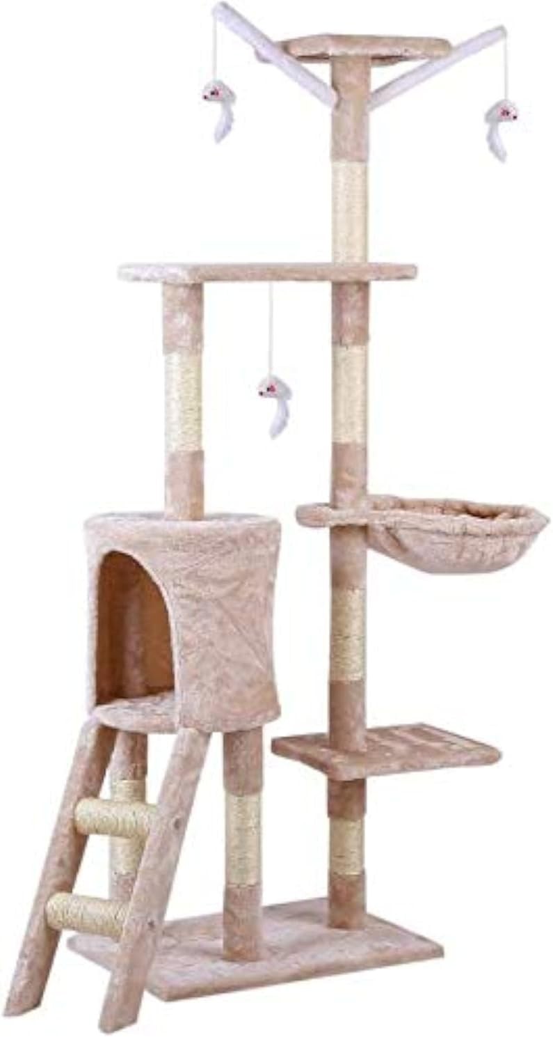 Cat Tree Tower Easy Climber Scratching Post Condo Platforms Beige