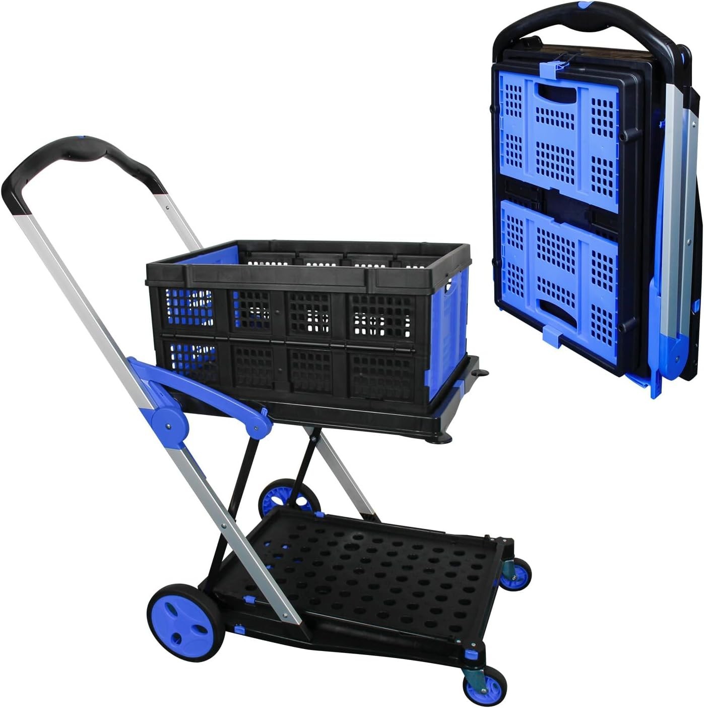 Heavy Duty Two-Tier Folding Shopping Cart with Crate & Wheels