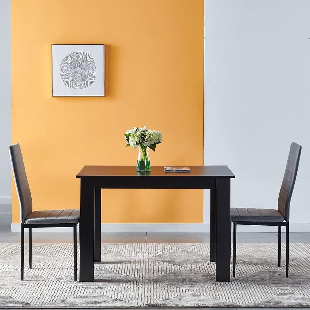 5-Piece Black Dining Set with 2 Grey Velvet Chairs Small Space Kitchen