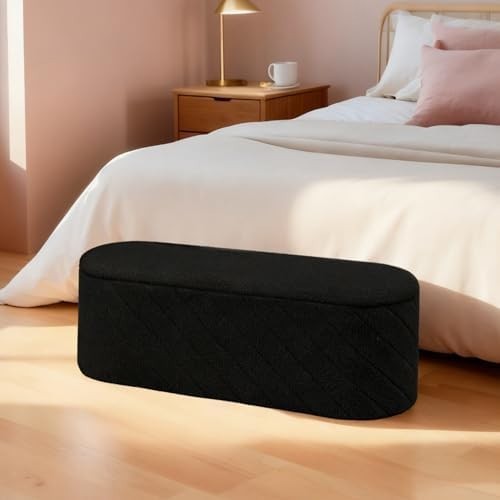 Black Oval Storage Ottoman Bench 3-in-1 Footrest Seat 110x38x38cm