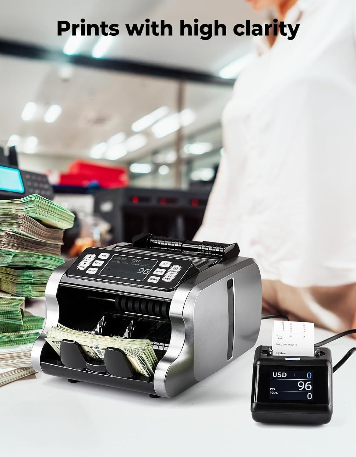 58mm Thermal Money Counter Printer Black w/ Display Screen Fast Printing