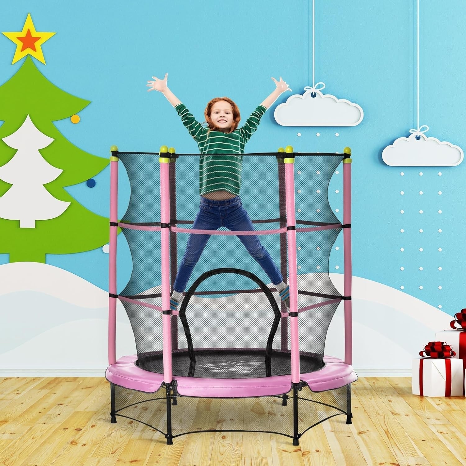 4.6FT Toddler Trampoline with Safety Net Springless Indoor Outdoor