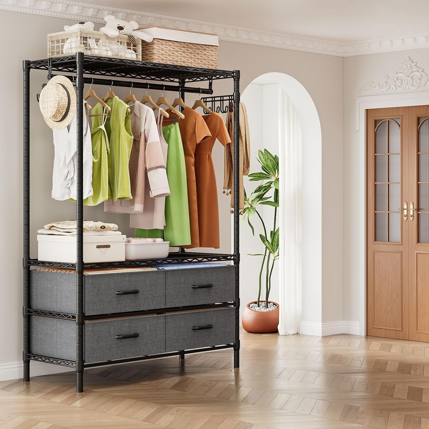 Heavy Duty Clothes Rail with 4 Drawers Metal Garment Rack