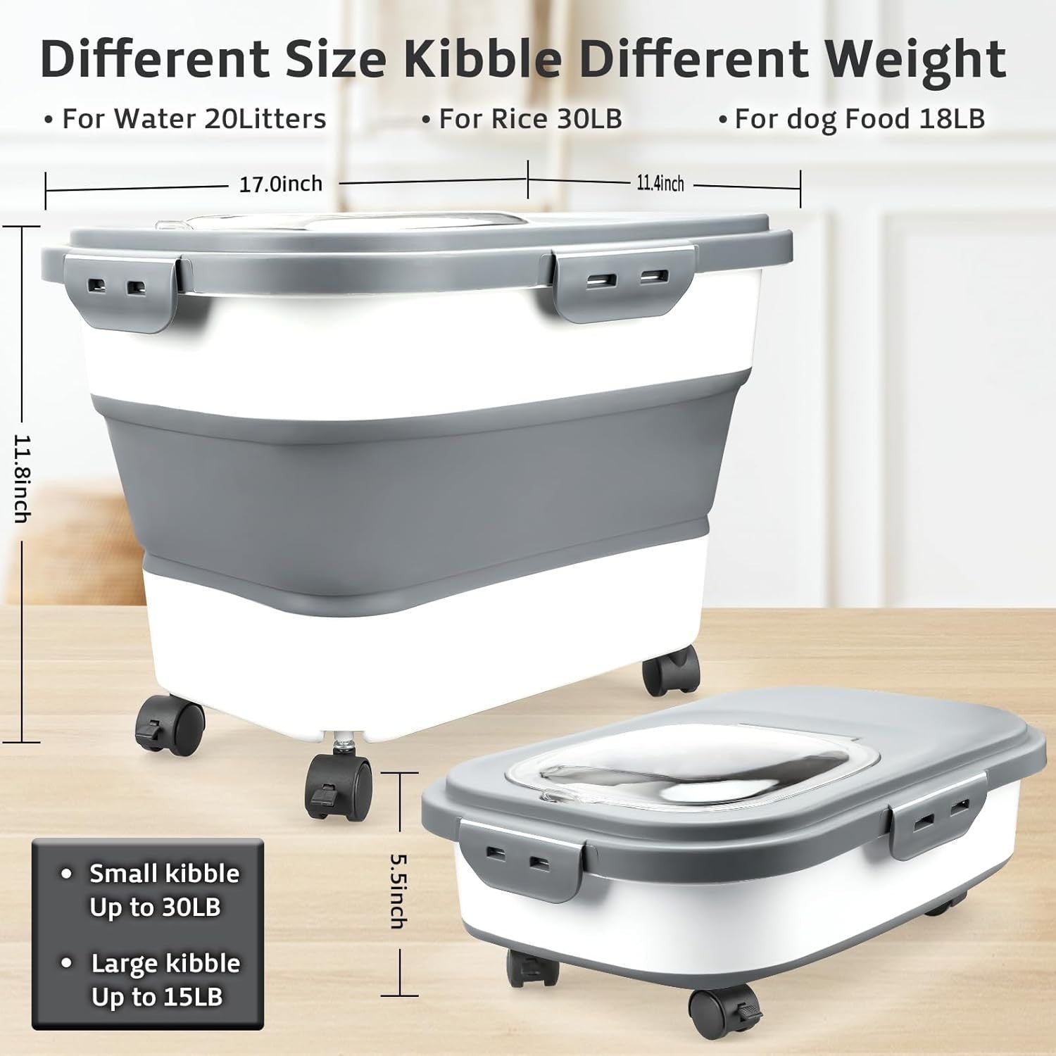 Collapsible Rice Storage Bin 10-30LBS Airtight Food Container Wheels