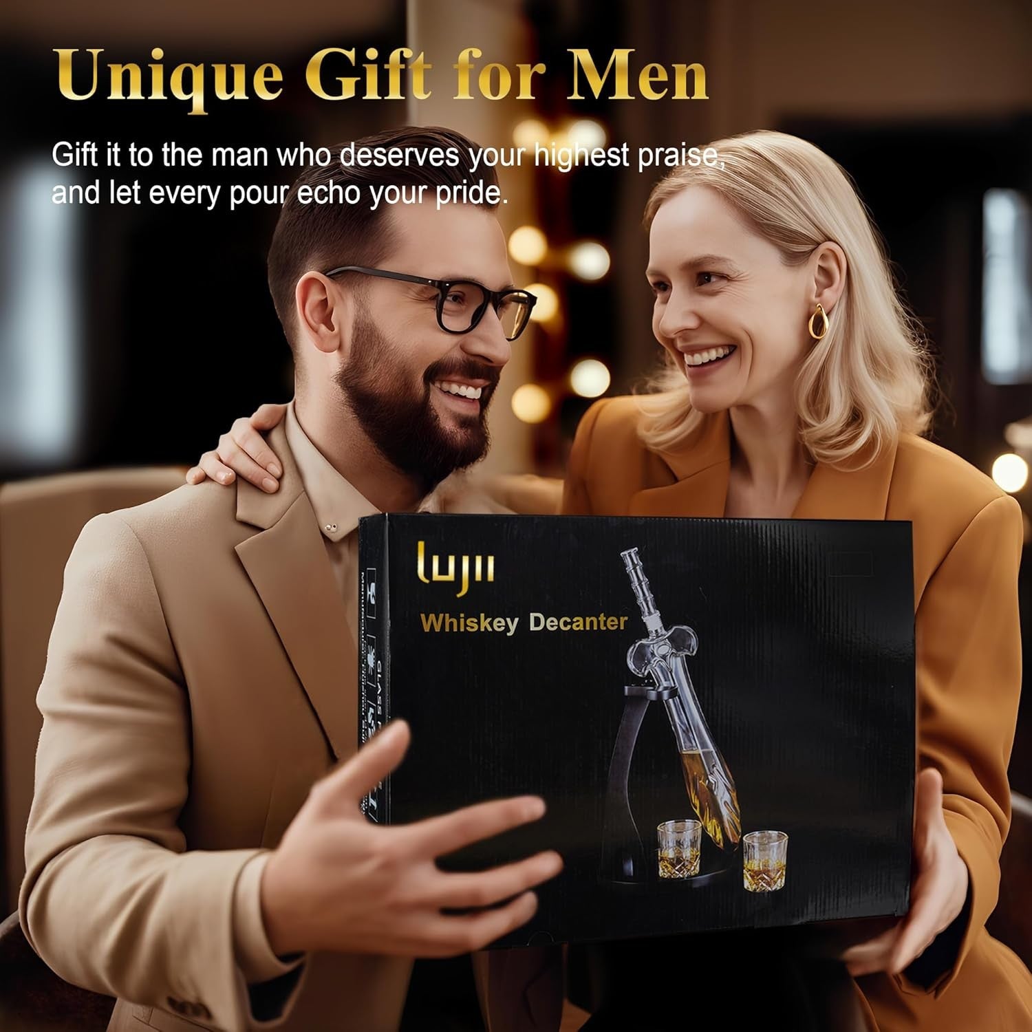 850ml Sword Whiskey Decanter Set with 2 Glasses Wooden Stand Unique Bar Gift