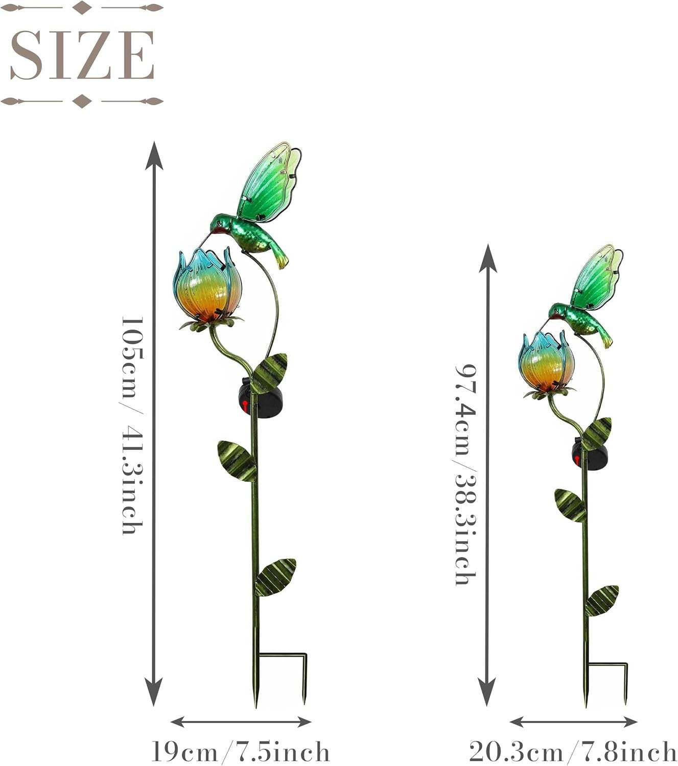 Solar Hummingbird & Tulip Garden Light Large Glass LED Outdoor Yard Stake 41in