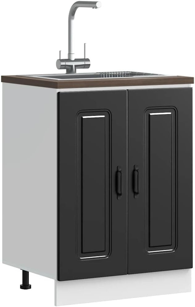 Modern Black Bathroom Vanity Cabinet 60cm Under Sink Storage Unit with Doors