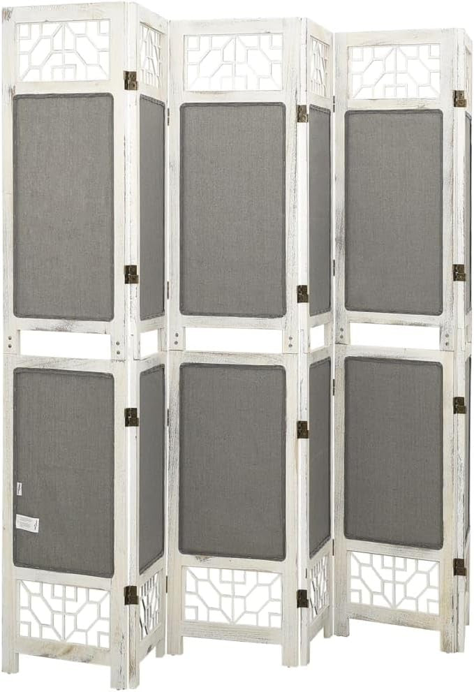 6 Panel Grey Room Divider 210x165cm Folding Privacy Screen Wood Frame