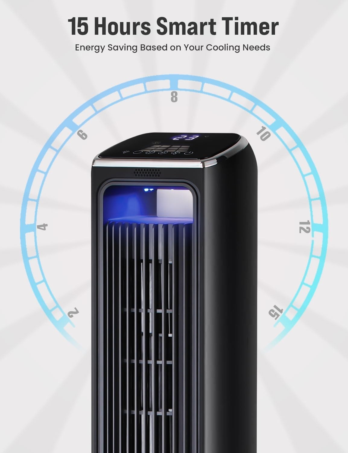 42" Smart Tower Fan – WiFi Alexa Control LED Bladeless Cooling Fan Black Remote