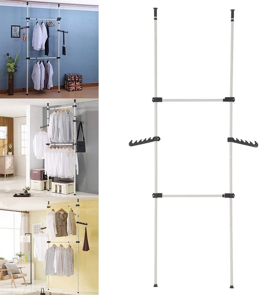 Adjustable Hanging Clothes Rail with 2 Bars White 270–320cm