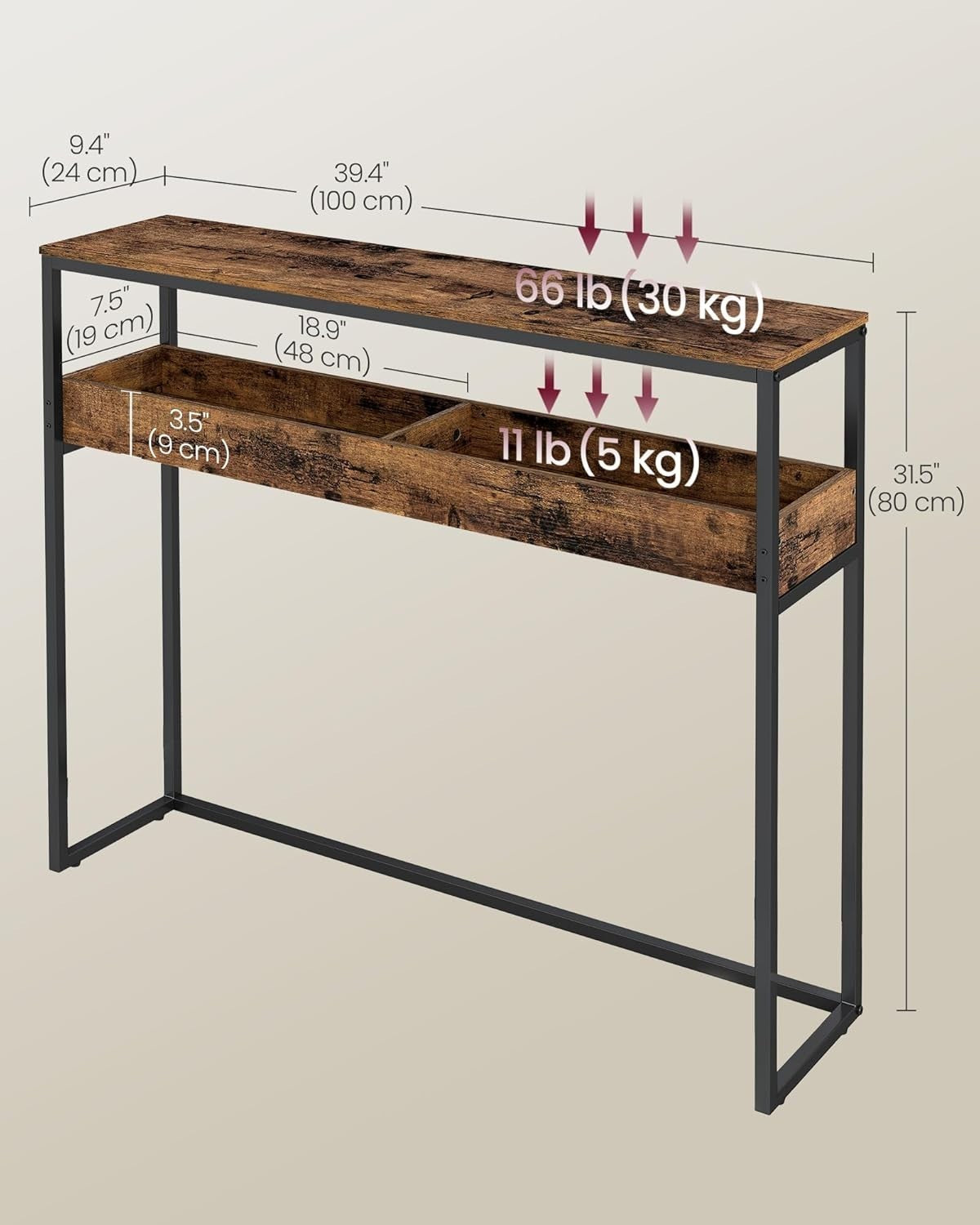Slim 2-Tier Console Table with Storage – Narrow Entryway Table for Hallway