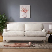 Ivory Linen 3 Seater Sofa Deep Cushions Solid Wood Legs Modern Comfy Couch