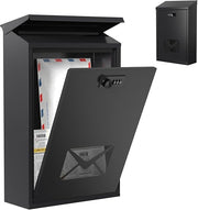 Wall Mounted Steel Post Box Waterproof Mailbox w/ Lock & Window 40x25x10cm