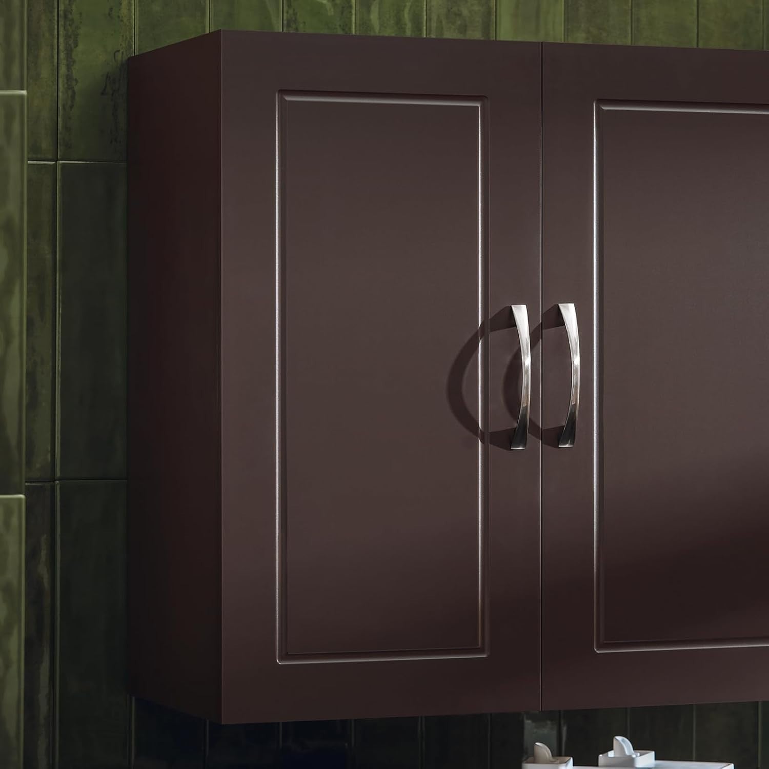 Wall Mounted Bathroom Cabinet with Adjustable Shelf, Lockable, Brown