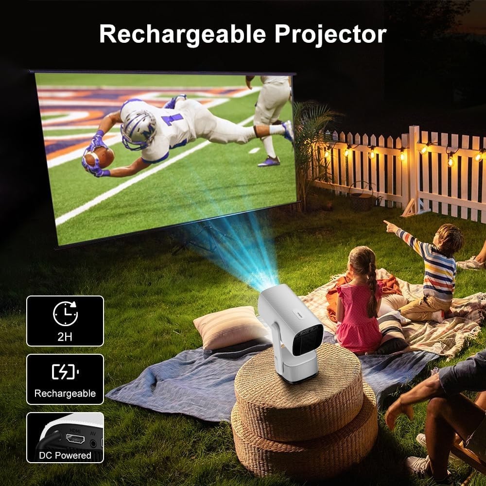 Portable 4K Smart Projector WiFi 6 Bluetooth Auto Keystone Battery