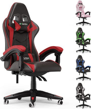 Gaming Chair Ergonomic Recliner Faux Leather PC Office Swivel Padded Back Red