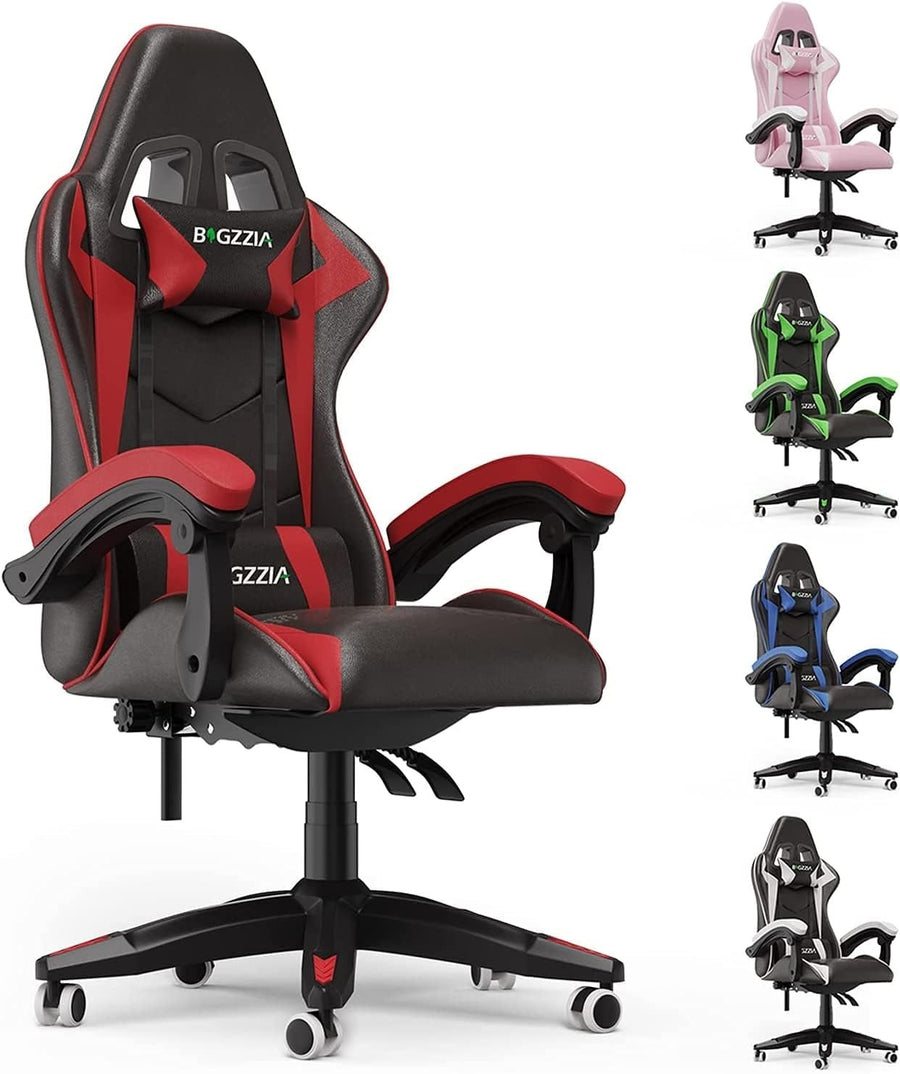Gaming Chair Ergonomic Recliner Faux Leather PC Office Swivel Padded Back Red