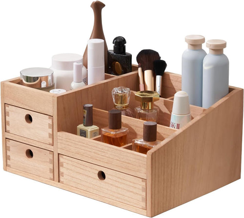 Wooden Makeup Organizer with 8 Drawers & Large Cosmetic Storage Box