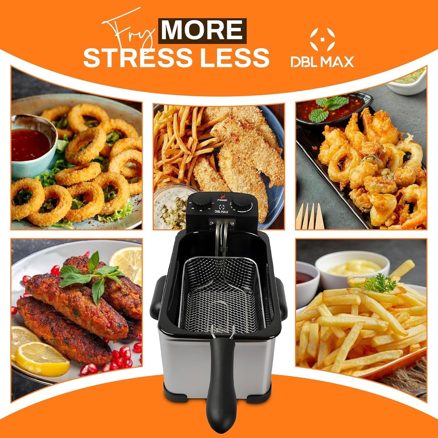 3L Electric Deep Fat Fryer Stainless Steel Adjustable Temp Viewing Window
