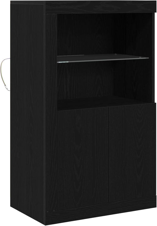 Black Oak Side Cabinet with Floating Shelves – Space-Saving Storage