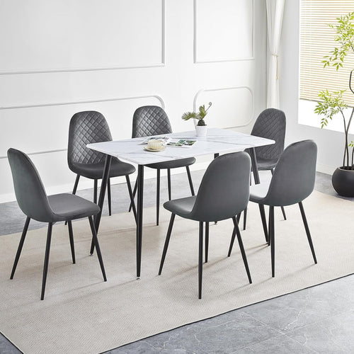6 Grey Velvet Chairs 120cm Marble Dining Table Set Modern Kitchen Home