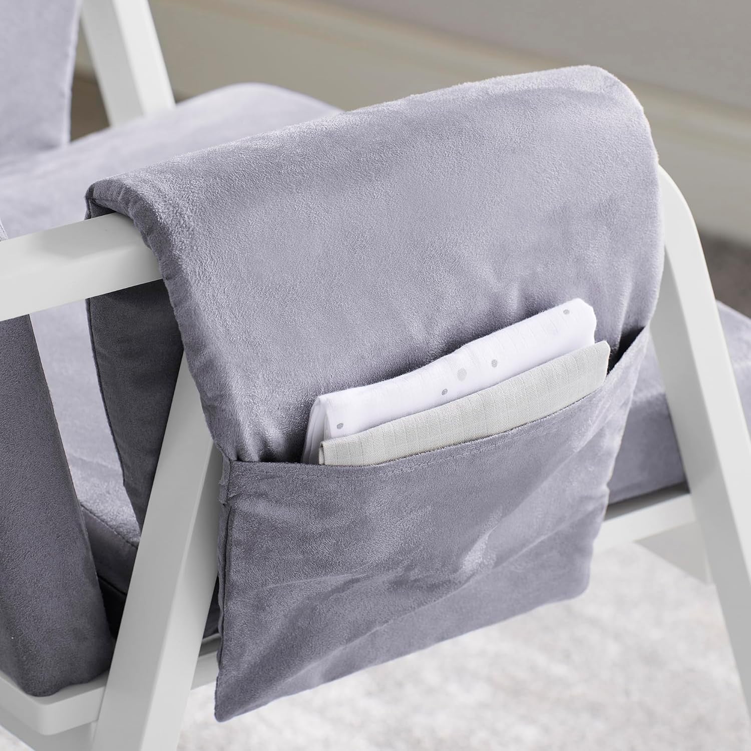 Compact Comfortable Rocking Chair with Padded Support & Side Pockets