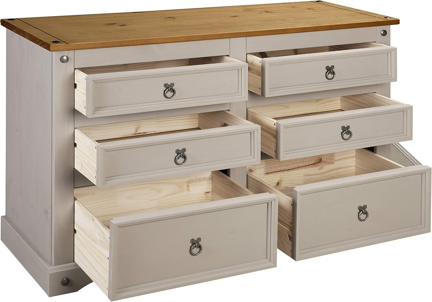 Grey Solid Pine 6 Drawer Sideboard Storage Cabinet Rustic Country Style