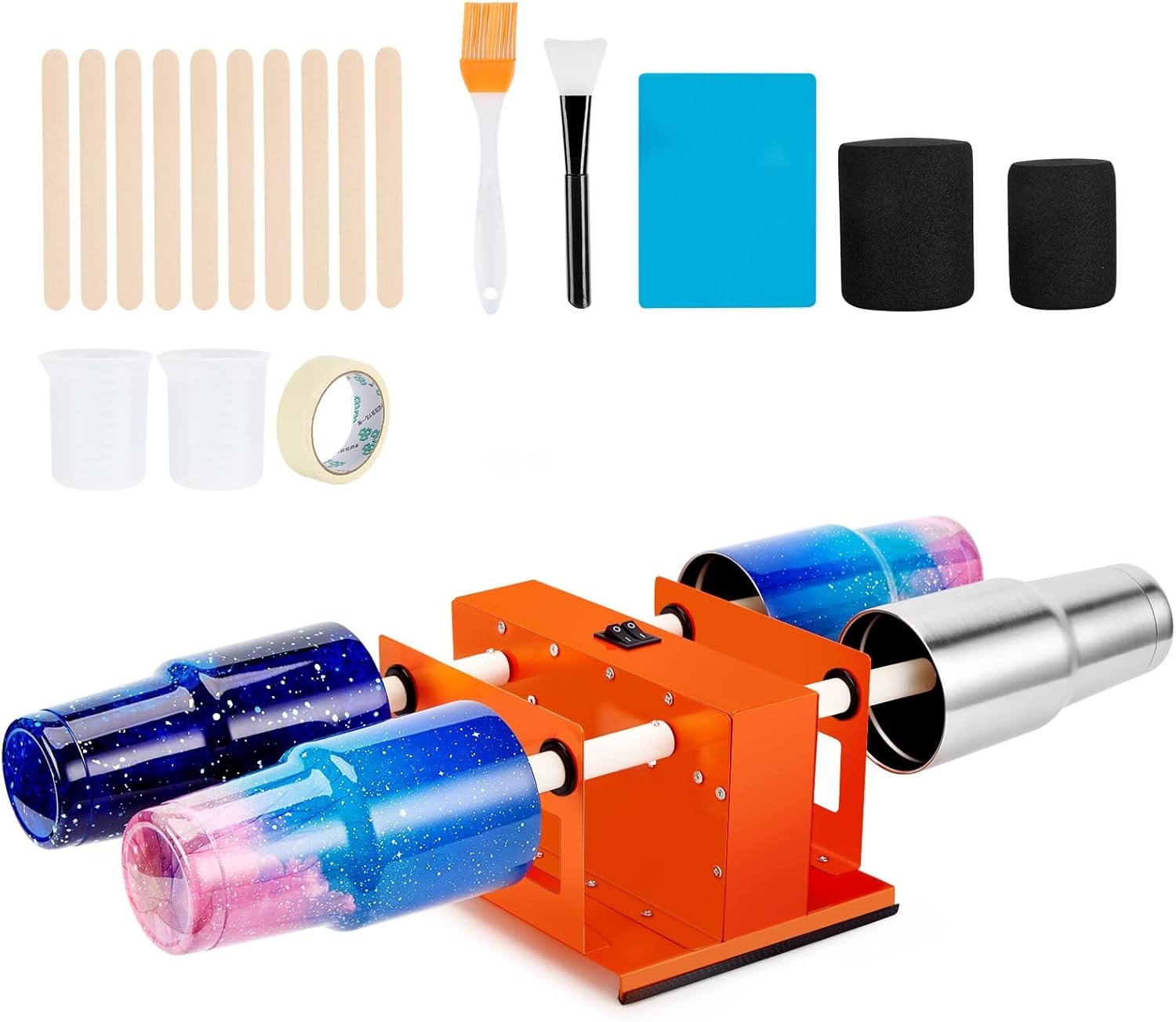Dual Cup Turner Tumbler Kit Quiet Motor Adjustable DIY Epoxy Bottle Spinner