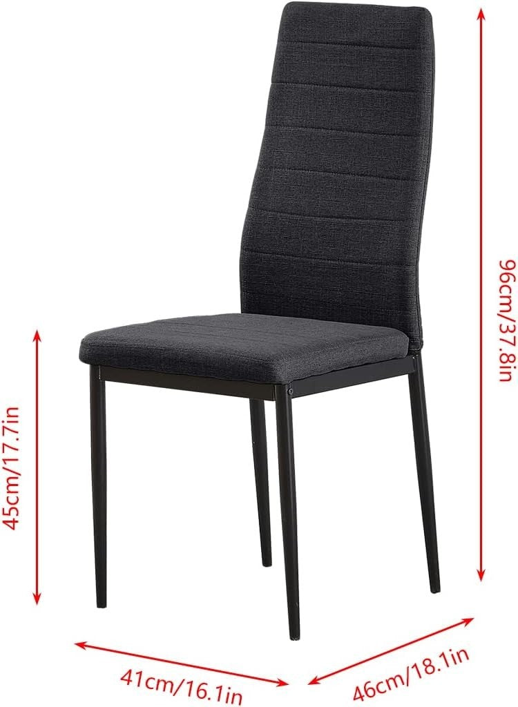 Round Glass Dining Table Set with 4 Black Linen Chairs for Small Spaces