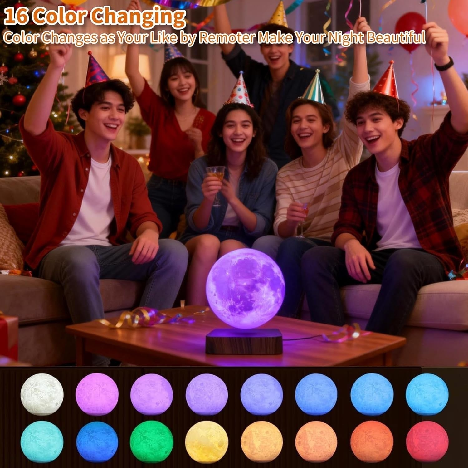Levitating Moon Lamp 16 Colors, Magnetic Floating 3D LED Night Light Dark Brown