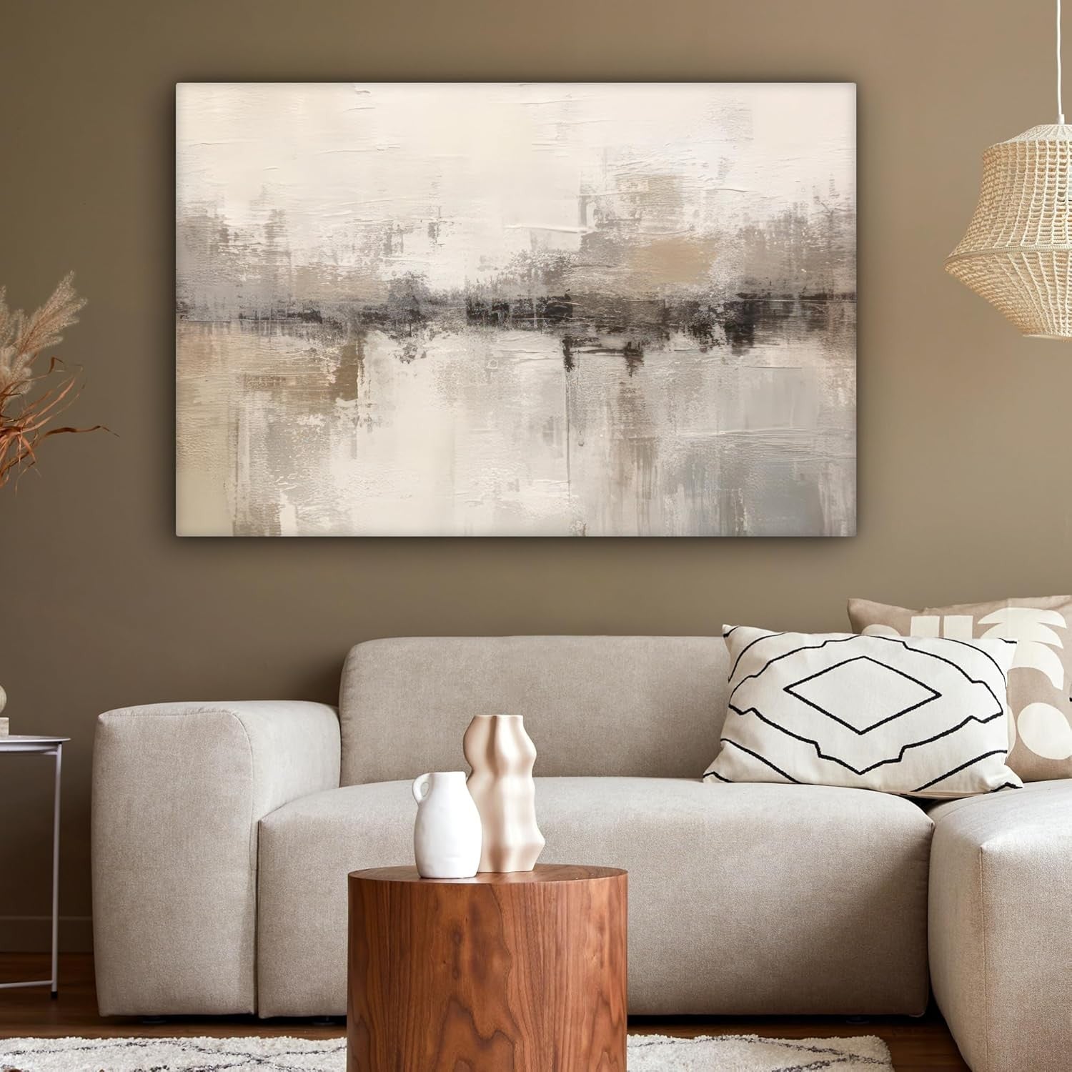 Large Abstract Canvas Wall Art 120x80cm Modern Beige Painting Living Room