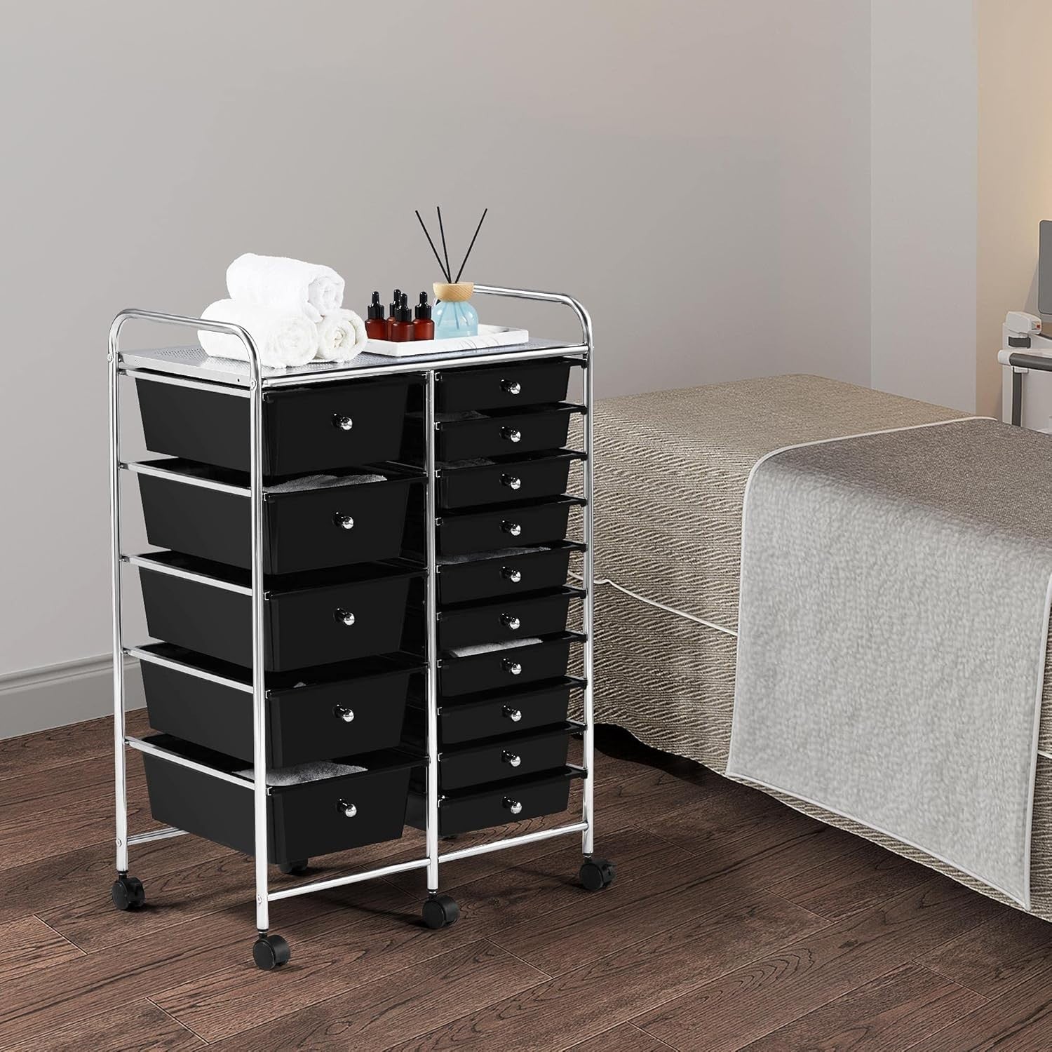 15 Drawer Rolling Storage Cart Organizer Trolley on Wheels Black