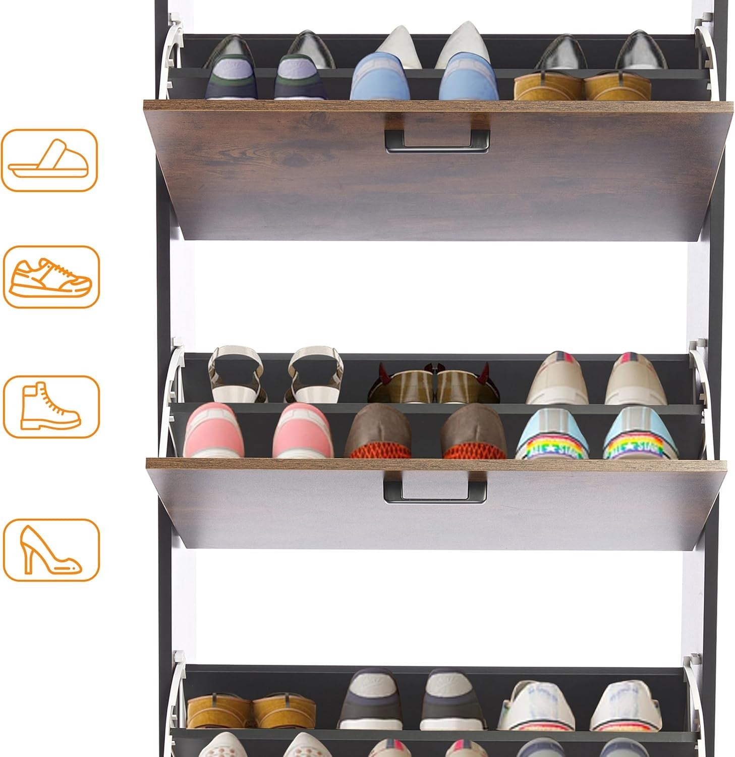 Black & Rustic 3 Drawer Shoe Cabinet with Top Shelf, Modern Hallway Unit