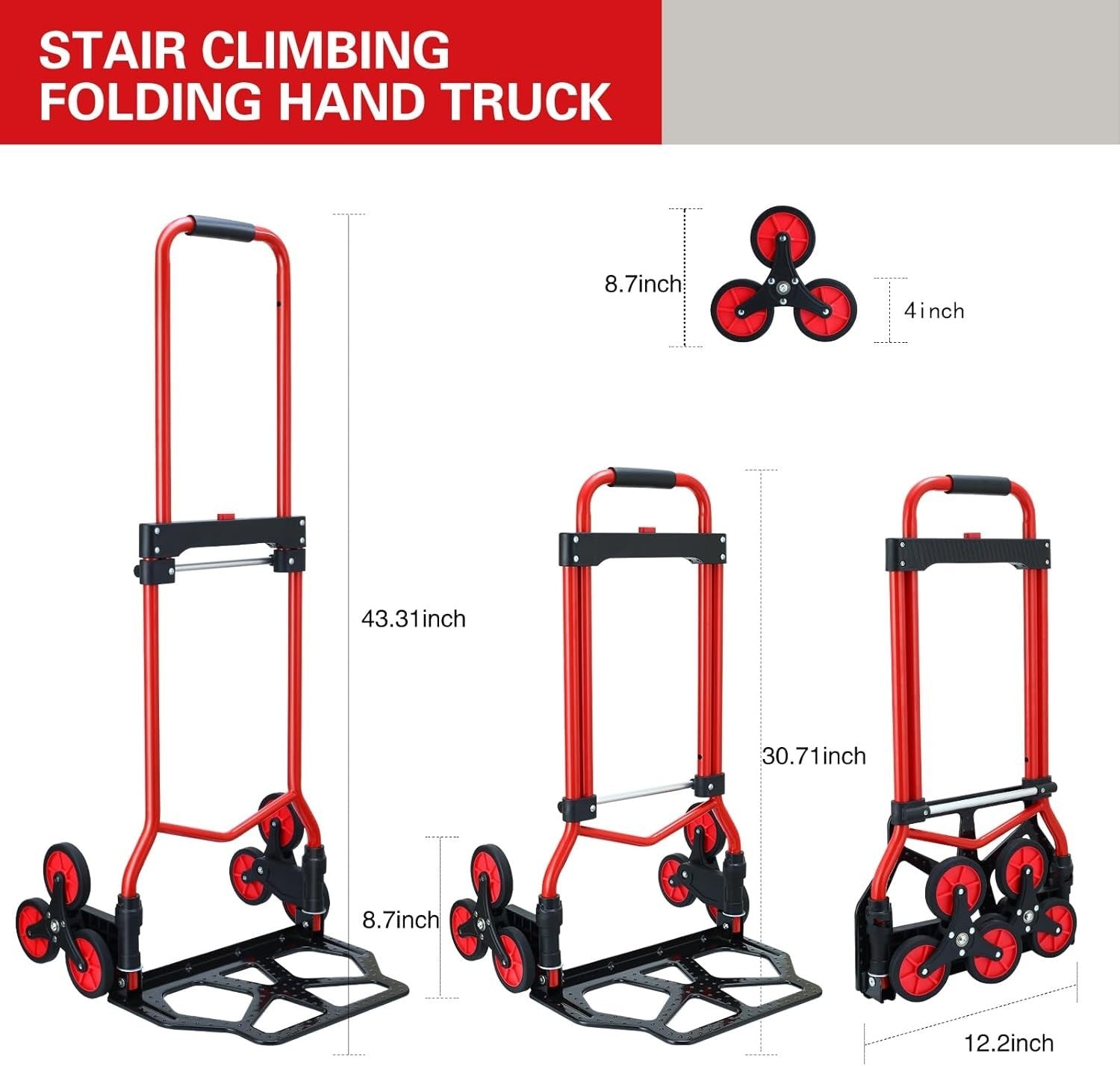 Stair Climbing Hand Truck 200lb Folding Dolly Cart 6 Wheel Trolley
