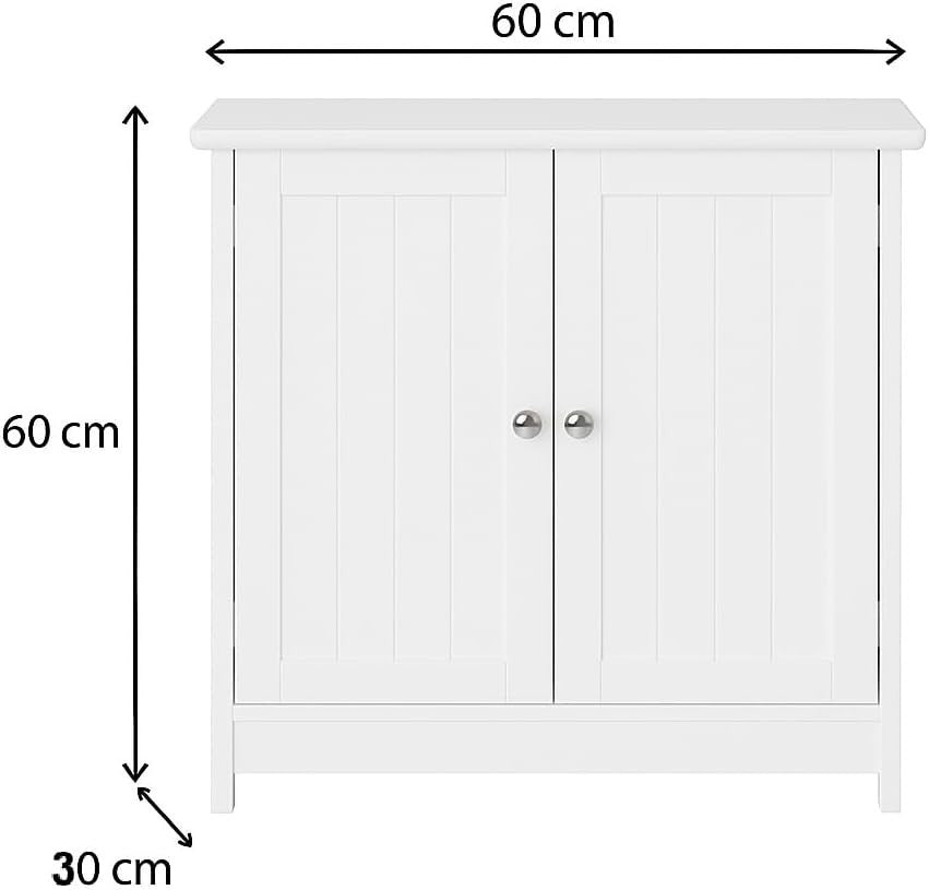 White Under Sink Bathroom Cabinet 60x30x60cm – 2 Doors, Shelf Storage
