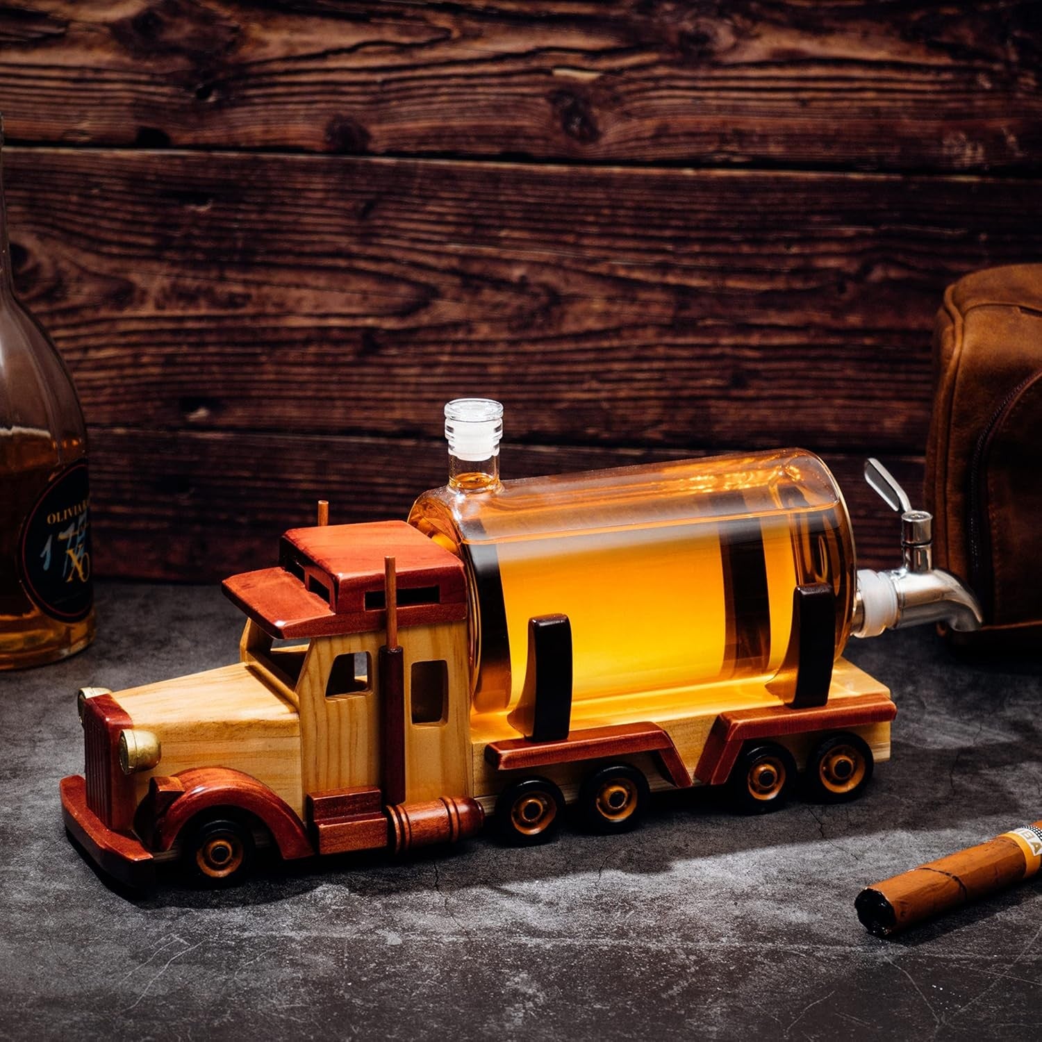 Truck Whiskey Decanter 1L Glass Tanker Dispenser Gift for Dad Trucker Home Bar