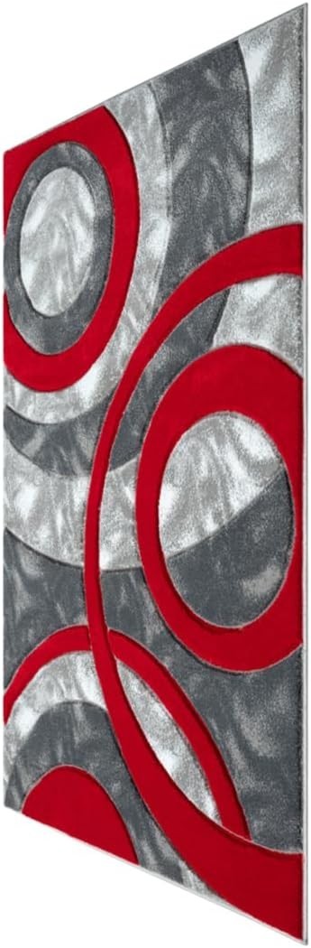 Red Grey Circle Door Mat 50x80cm Soft Non Shed Indoor Rug Kitchen Hallway