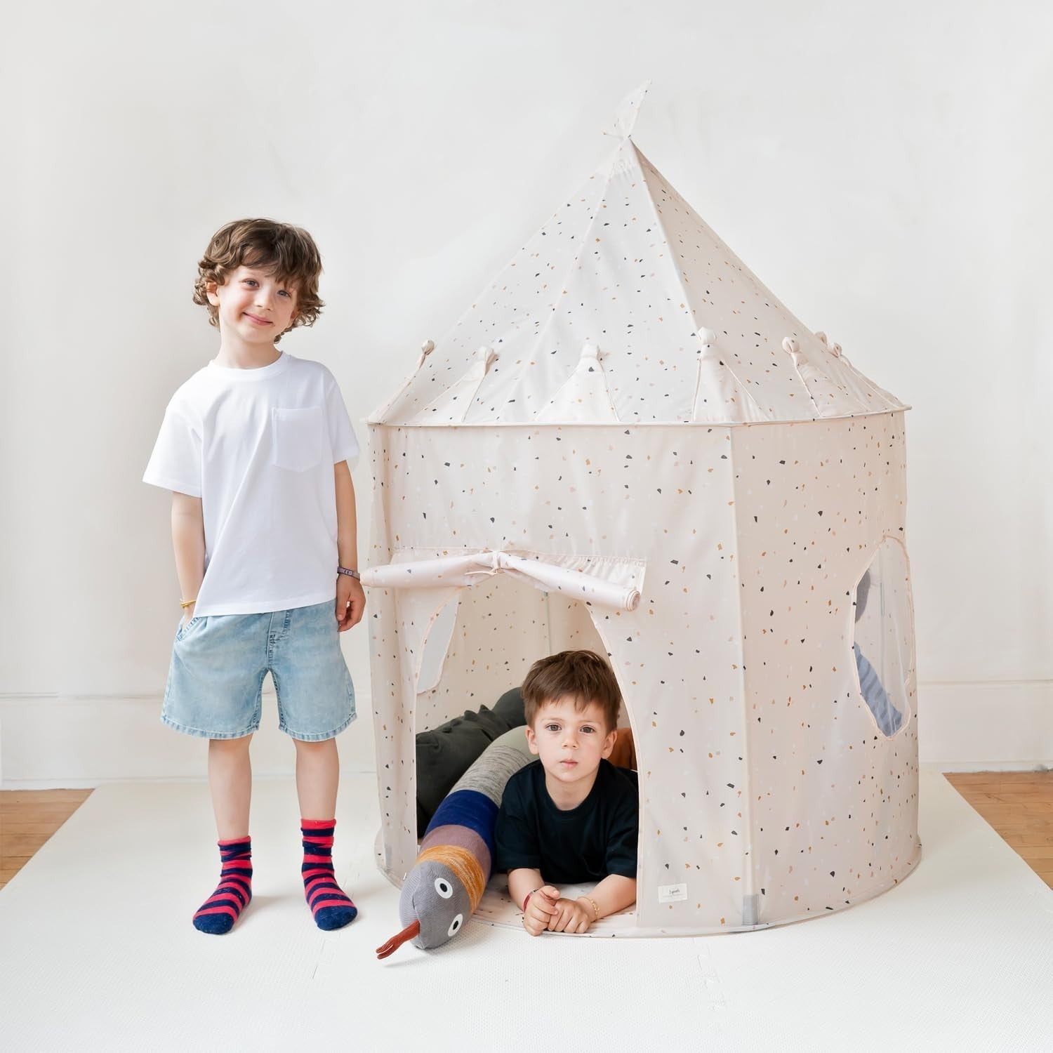Beige Terrazzo Kids Indoor Play Tent Modern Pop Up Fort House